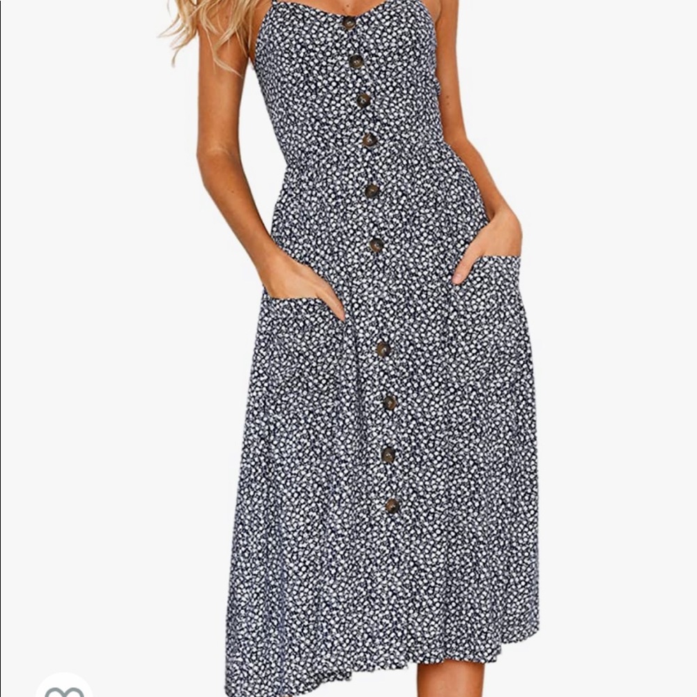 Women's Dresses Floral Bohemian Spaghetti Strap Button Down Swing Midi Dress